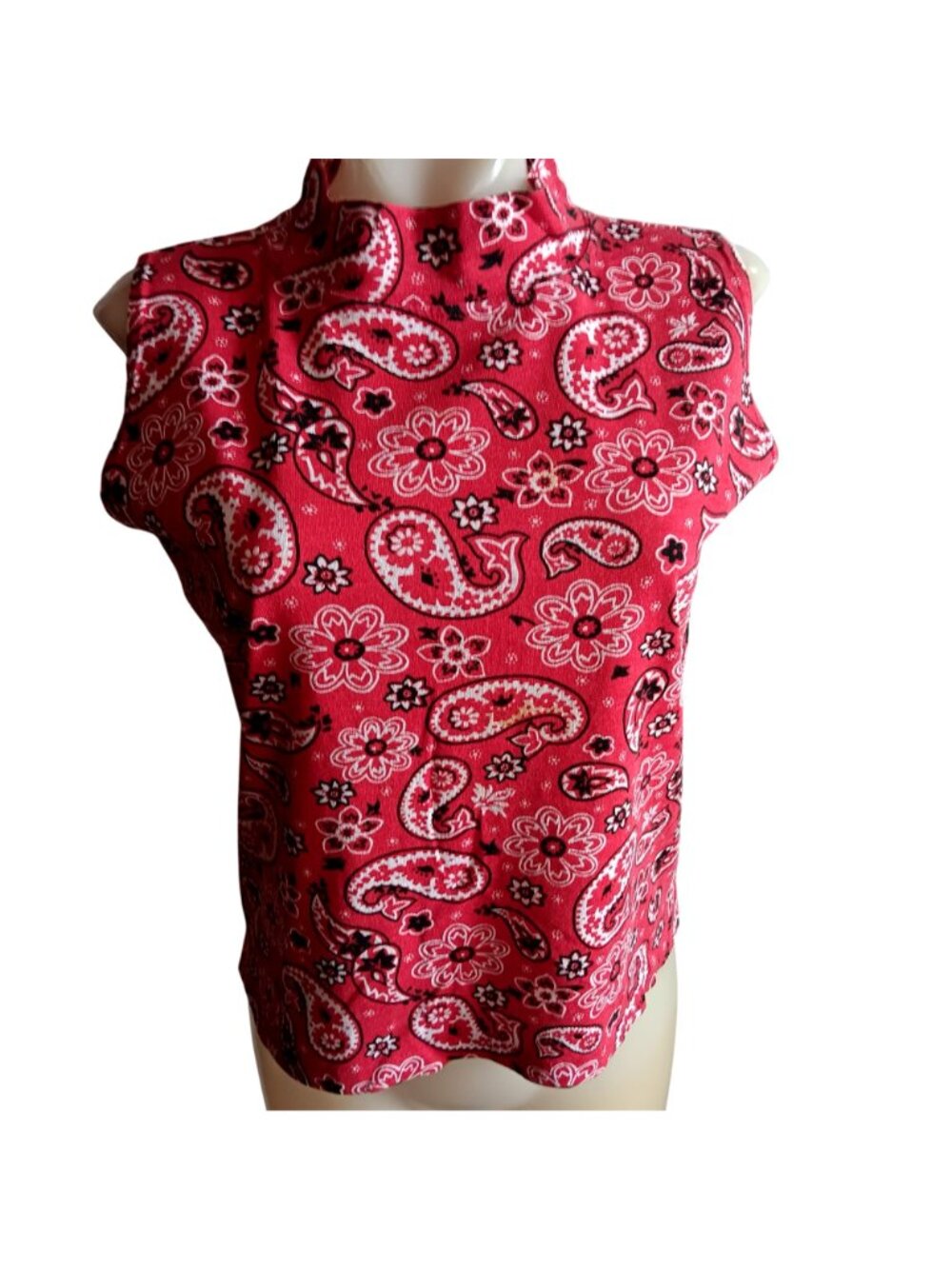True Vintage Medium Top 1970s Bandana Hanky Print Paisley Sleeveless Mock